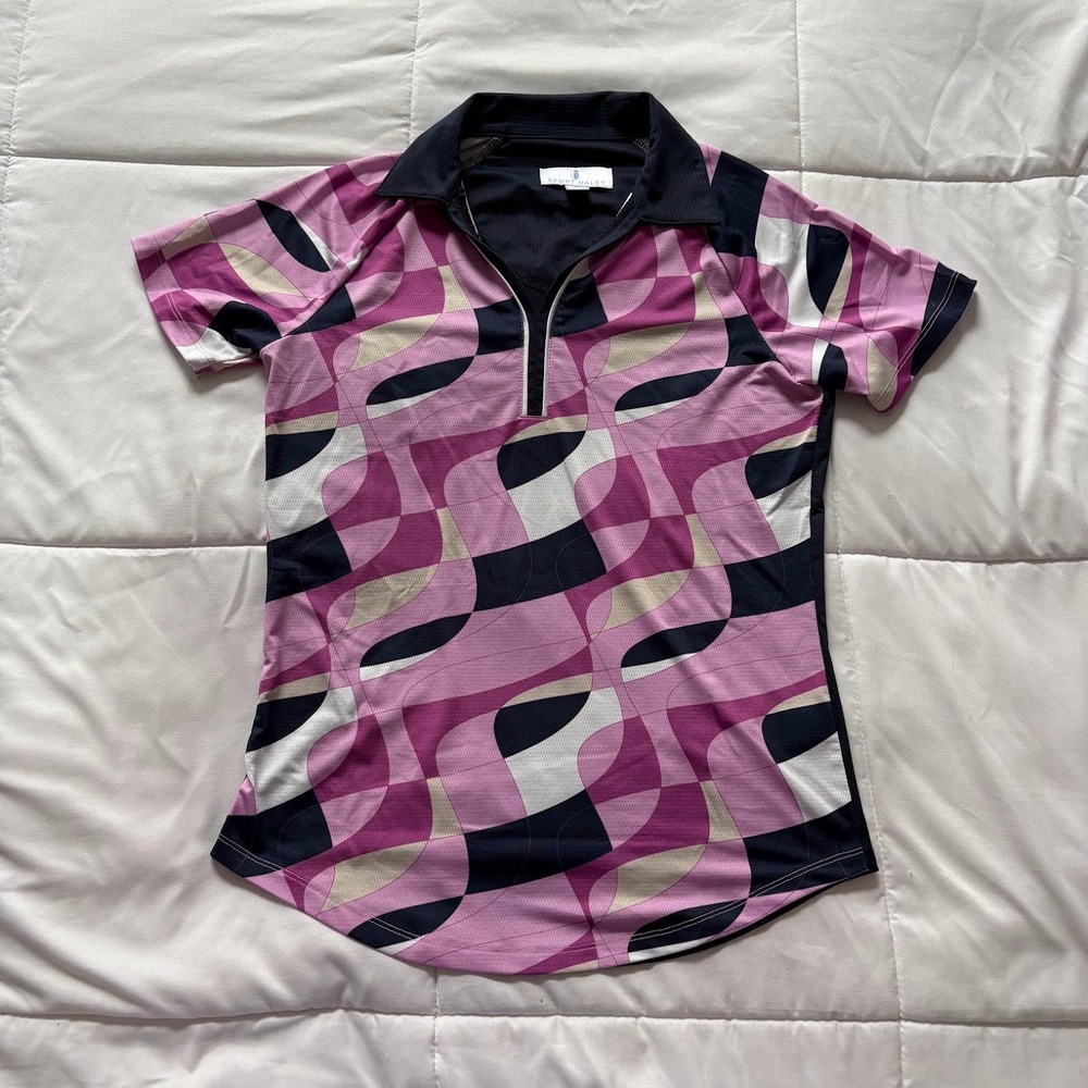 Sport Haley Golf Polo Shirt Womens XS Pink Purple Geometric Abstract Preppy